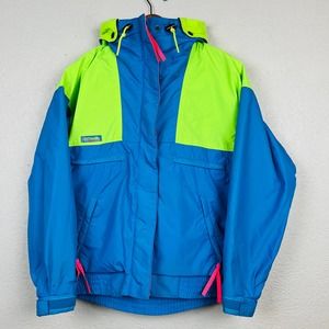 Vintage Columbia Ski Jacket Neon Full Zip / Snap Hooded - M